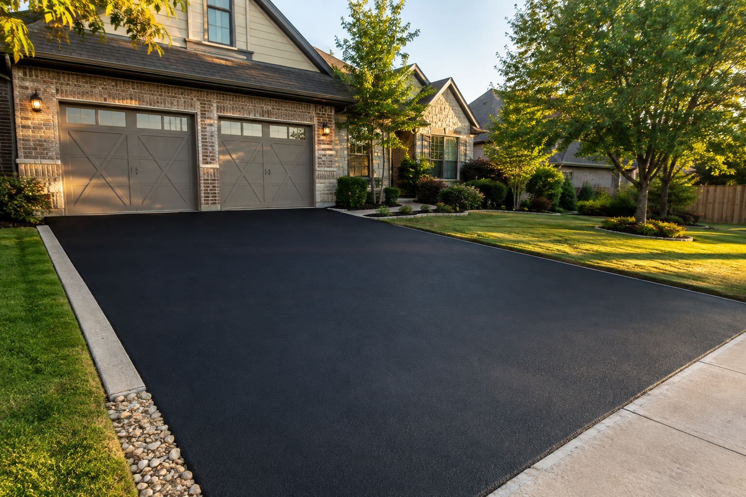 Finished smooth black asphalt driveway with clean edges next to a Springfield MO home