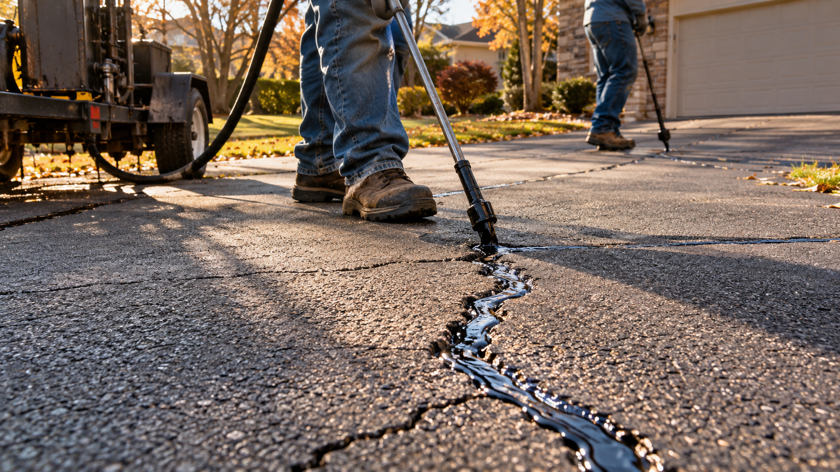asphalt crack filling crew sealing cracks before winter to prevent freeze thaw damage in Springfield MO