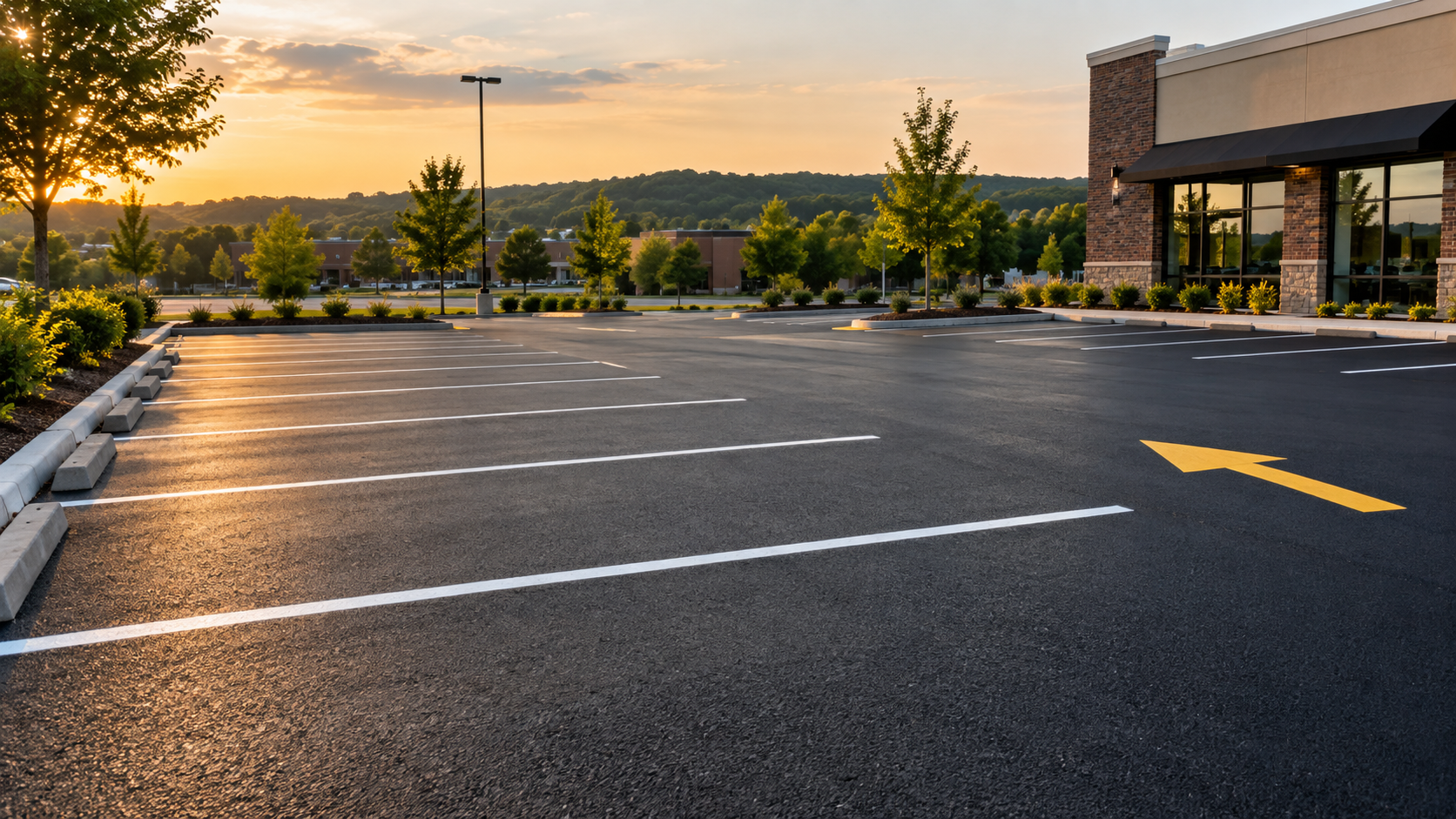 freshly striped commercial parking lot with crisp white stall lines in Springfield MO