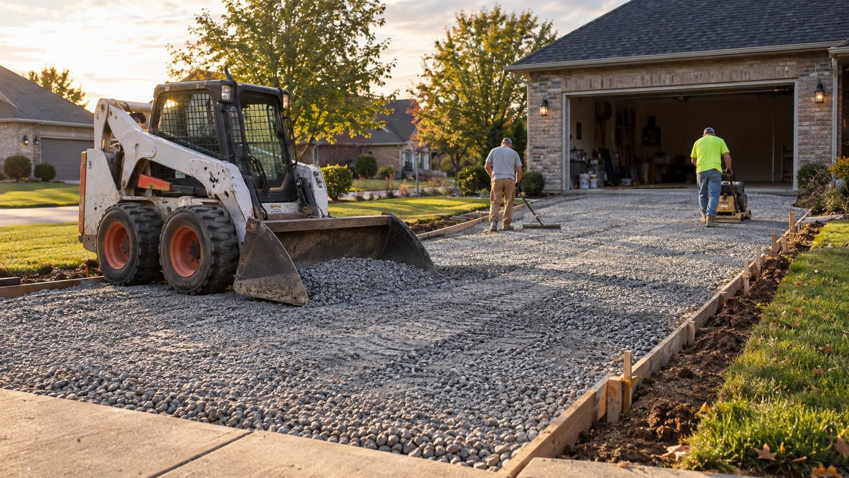 skid steer regrading and compacting the base to fix driveway drainage problems in Springfield MO