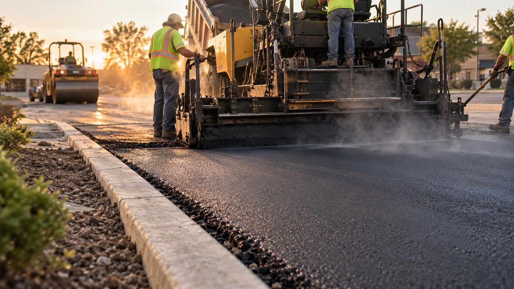 paving crew laying new asphalt over a freshly milled base during asphalt resurfacing in Springfield MO