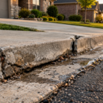 cracked broken concrete curb and gutter separating from an asphalt driveway edge in Springfield MO needing curb and gutter repair