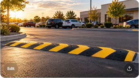 newly installed asphalt speed bump with yellow chevron striping in a Springfield MO parking lot